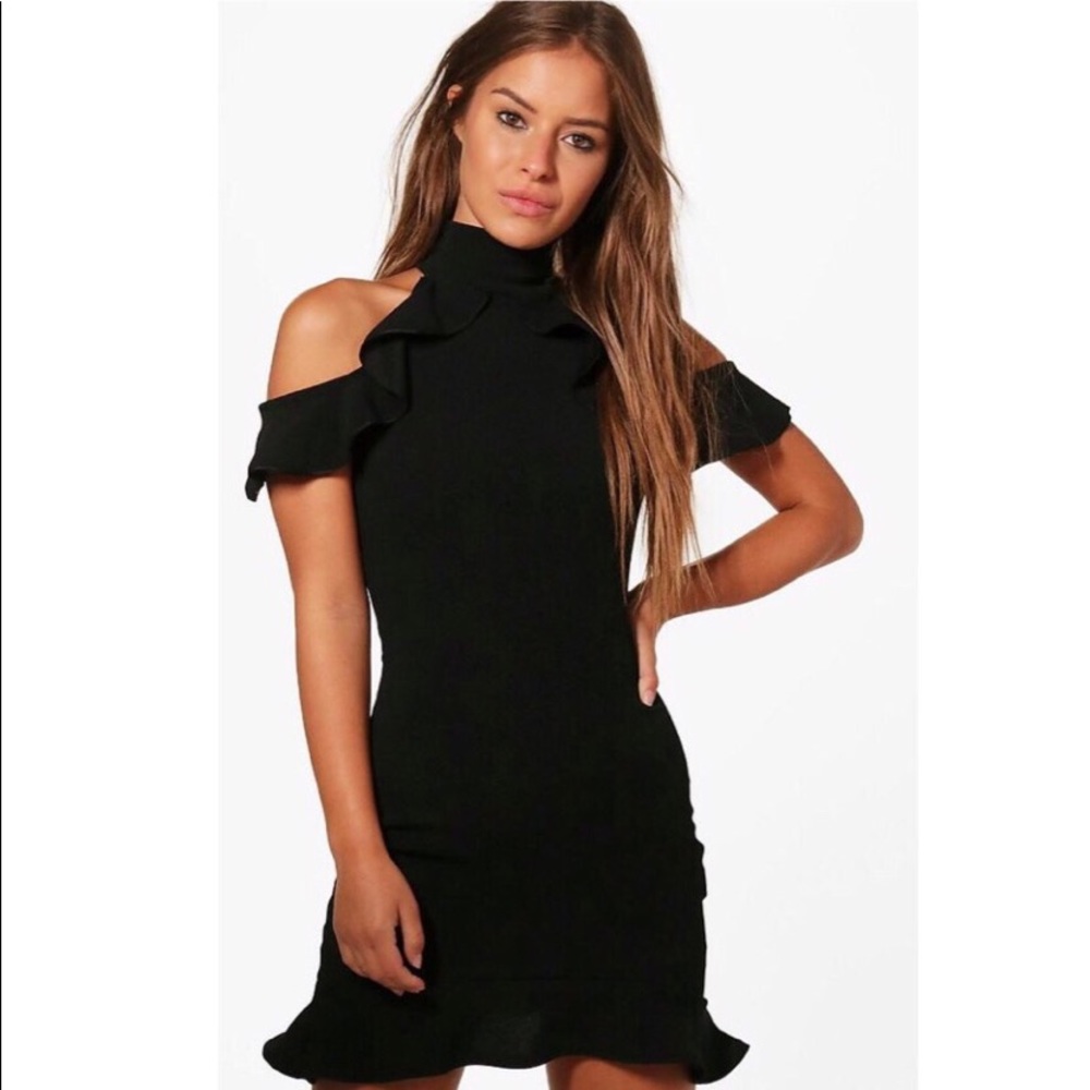 Boohoo Ruffle Shoulder Dress